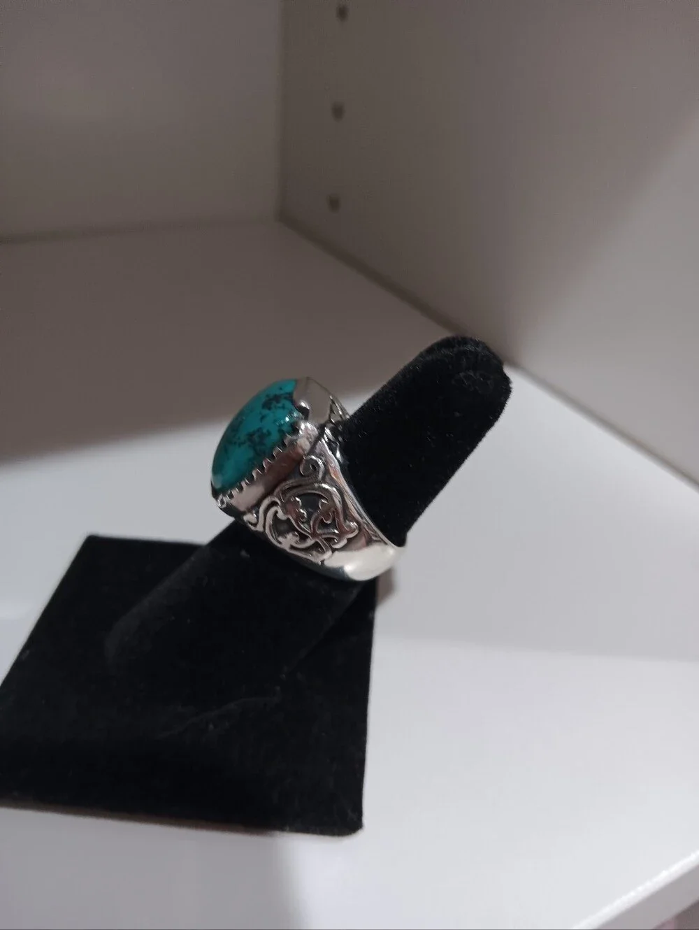 Turquoise Statement Silver Ring - Blue Green Gem